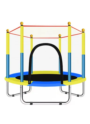 150cm Garden Trampoline 122cm Total Height 30cm Off-Floor Height 60kg Maximum Load Capacity with Safety Net-Mesh LBA5FT- Blue &amp; Yellow