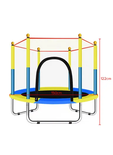 150cm Garden Trampoline 122cm Total Height 30cm Off-Floor Height 60kg Maximum Load Capacity with Safety Net-Mesh LBA5FT- Blue &amp; Yellow