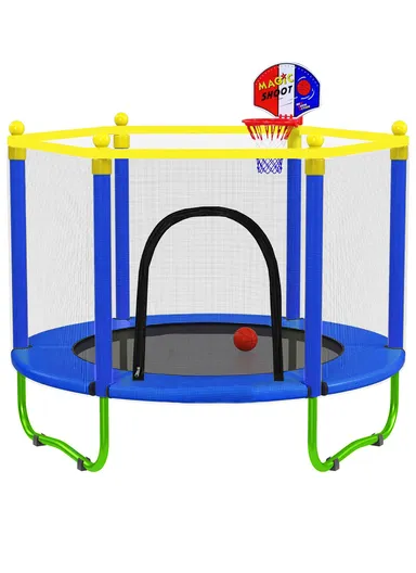 140cm Trampoline With 30cm Off Floor &amp; 150cm Total Height with Basketball Hoop LBA55 - Blue