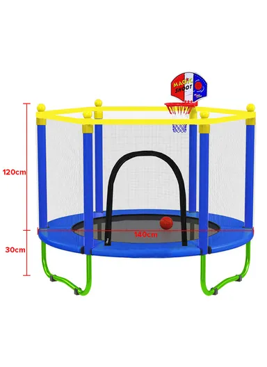 140cm Trampoline With 30cm Off Floor &amp; 150cm Total Height with Basketball Hoop LBA55 - Blue