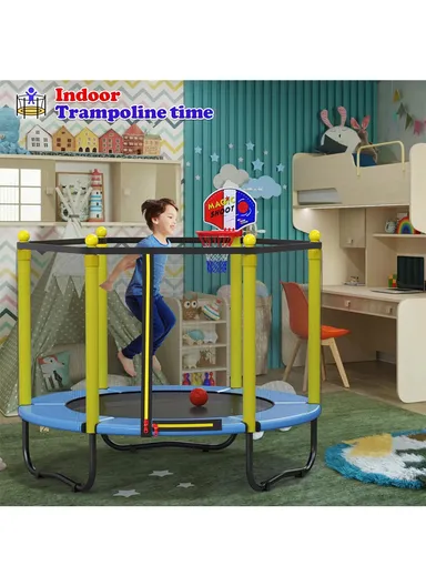 140cm Trampoline With 30cm Off Floor &amp; 150cm Total Height with Basketball Hoop LBA55 - Blue