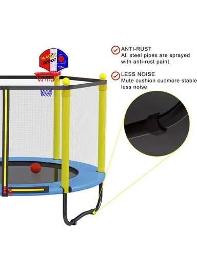 140cm Trampoline With 30cm Off Floor &amp; 150cm Total Height with Basketball Hoop LBA55 - Blue