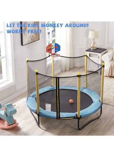 140cm Trampoline With 30cm Off Floor &amp; 150cm Total Height with Basketball Hoop LBA55 - Blue