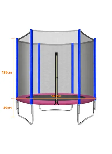 140cm Garden Trampoline with Safety Net-Mesh For Kids 160cm Height 30cm Bed Height LBG55 - Pink &amp; Blue