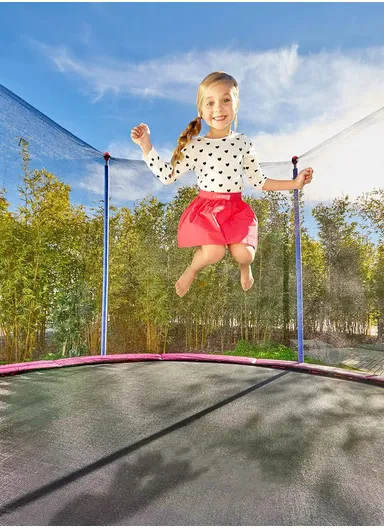 140cm Garden Trampoline with Safety Net-Mesh For Kids 160cm Height 30cm Bed Height LBG55 - Pink &amp; Blue