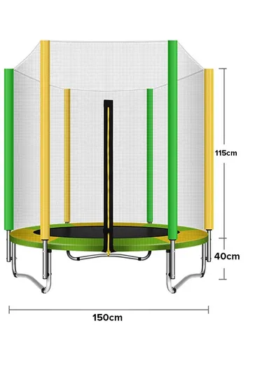 150cm Trampoline With 40cm Off Floor &amp; 155cm Total Height LB5FT - Green &amp; Yellow