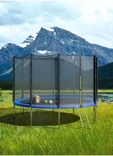 427cm Trampoline 250CM Total Height 70CM Off-Floor Height 150KG Max Load with Ladder &amp; Safety Net-Mesh LB14FT
