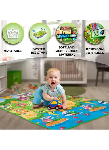 Baby Play Mat Crawling Rug, Soft Floor Mat, Play Activity, Gym, Outdoor, Indoor, Double Sided Non-Slip Reversible Portable for Kids (L175 x W100 x T0.5)cm - Style1