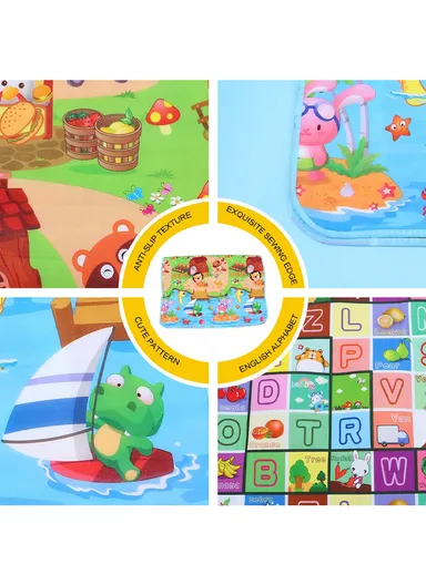 Baby Play Mat Crawling Rug, Soft Floor Mat, Play Activity, Gym, Outdoor, Indoor, Double Sided Non-Slip Reversible Portable for Kids (L175 x W100 x T0.5)cm - Style2