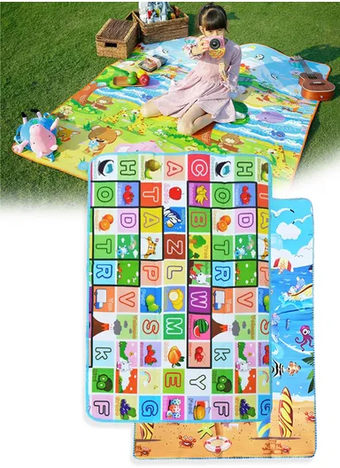 Baby Play Mat Crawling Rug, Soft Floor Mat, Play Activity, Gym, Outdoor, Indoor, Double Sided Non-Slip Reversible Portable for Kids (L175 x W100 x T0.5)cm - Style3