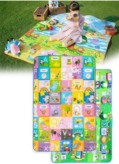 Baby Play Mat Crawling Rug, Soft Floor Mat, Play Activity, Gym, Outdoor, Indoor, Double Sided Non-Slip Reversible Portable for Kids (L175 x W100 x T0.5)cm - Style4
