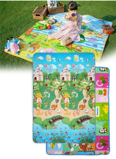 Baby Play Mat Crawling Rug, Soft Floor Mat, Play Activity, Gym, Outdoor, Indoor, Double Sided Non-Slip Reversible Portable for Kids (L175 x W100 x T0.5)cm - Style9