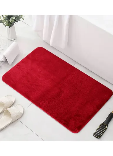 80x50cm Anti-Slip Modern Floor Mat Carpet Faux Fur Rug With Long Hair - Red