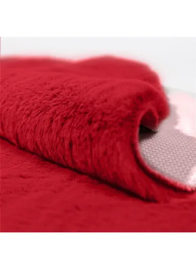 80x50cm Anti-Slip Modern Floor Mat Carpet Faux Fur Rug With Long Hair - Red