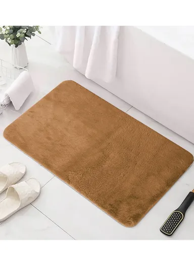 80x50cm Anti-Slip Modern Floor Mat Carpet Faux Fur Rug With Long Hair - Brown