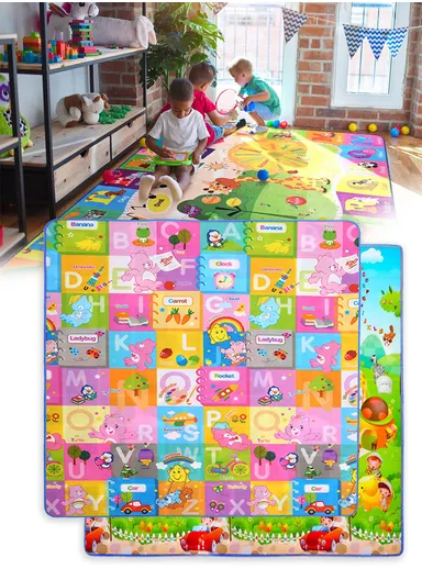 BEST QUALITY  Interactive Playmat Double Side Non-Slip Reversible  with Colorful Designs &amp; Educational Elements For Kids (L178 x W198 x T0.8)cm - Style1