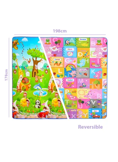 BEST QUALITY  Interactive Playmat Double Side Non-Slip Reversible  with Colorful Designs &amp; Educational Elements For Kids (L178 x W198 x T0.8)cm - Style1