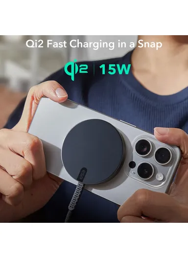 HaloLock Mini Wireless Charger 15W Compatible with MagSafe Charging Pad, 5ft Cable Qi2 - Black