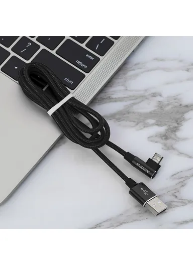 Micro USB 2A Angle Head Aluminum Alloy Braided Data Cable - Black