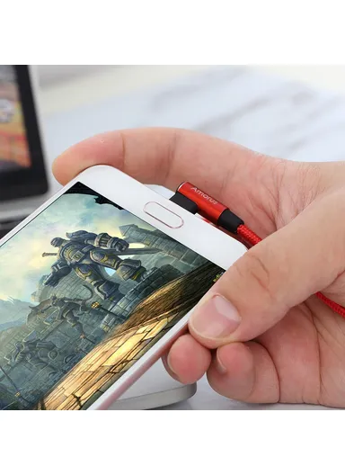 Micro USB 2A Angle Head Aluminum Alloy Braided Data Cable - Black