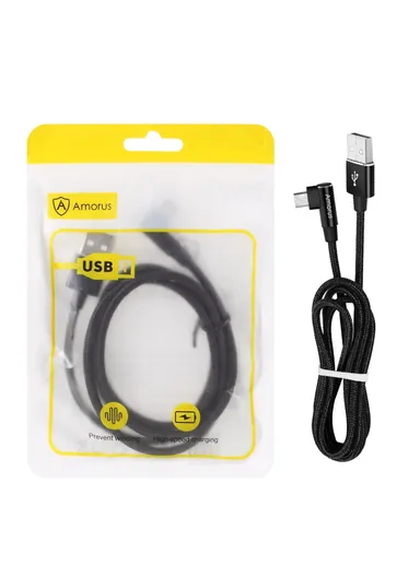 Micro USB 2A Angle Head Aluminum Alloy Braided Data Cable - Black