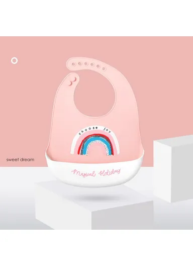 Feeding Helper Baby Bib Silicone Baby Saliva Towel Newborn Aprons (L32 x W22.5)cm - Rainbow