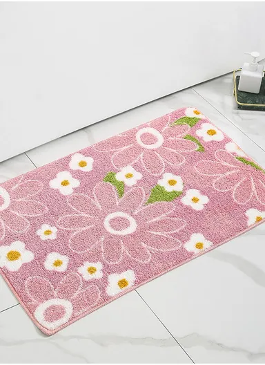 50x80cm Cute Bathroom Mat Machine Washable Super Water Absorbent &amp; Ultra Fluffy Microfiber Bath Rug - Pink