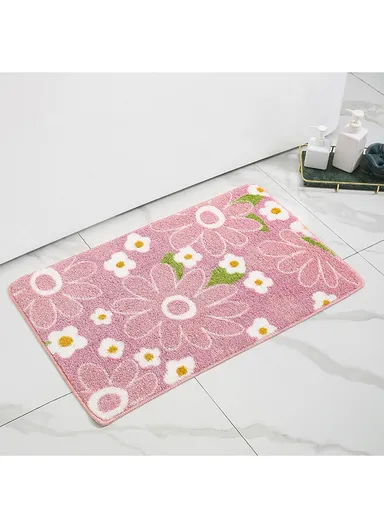 50x80cm Cute Bathroom Mat Machine Washable Super Water Absorbent &amp; Ultra Fluffy Microfiber Bath Rug - Pink