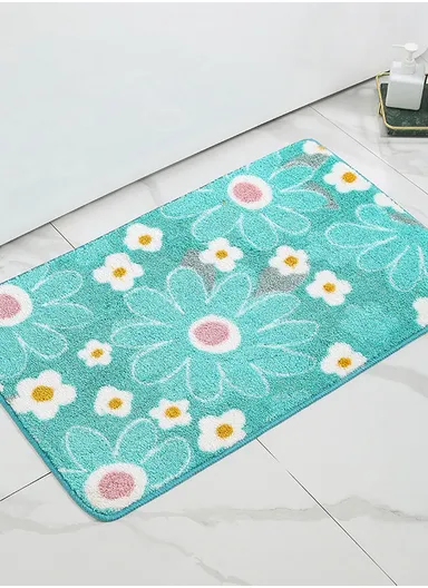50x80cm Cute Bathroom Mat Machine Washable Super Water Absorbent &amp; Ultra Fluffy Microfiber Bath Rug - Turquoise