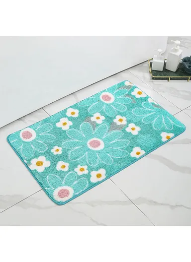 50x80cm Cute Bathroom Mat Machine Washable Super Water Absorbent &amp; Ultra Fluffy Microfiber Bath Rug - Turquoise