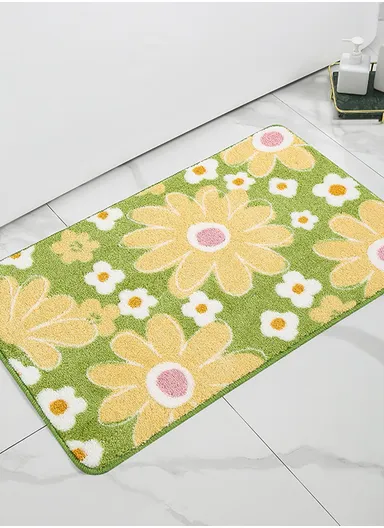 50x80cm Cute Bathroom Mat Machine Washable Super Water Absorbent &amp; Ultra Fluffy Microfiber Bath Rug - Green