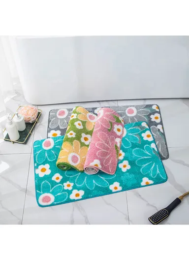 50x80cm Cute Bathroom Mat Machine Washable Super Water Absorbent &amp; Ultra Fluffy Microfiber Bath Rug - Green