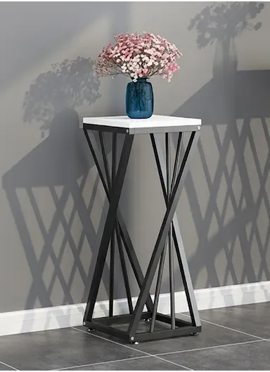 Square Plant Flower Pot Stand with Wooden Shelf, Plant Holder, Plant Display Rack for Balcony, Home, Offices, Hotels &amp; Decorations (H60 x W30 X D30)cm - Black/White