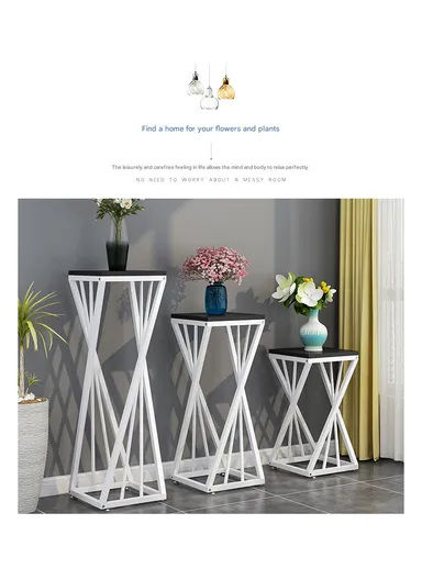 Square Plant Flower Pot Stand with Wooden Shelf, Plant Holder, Plant Display Rack for Balcony, Home, Offices, Hotels &amp; Decorations (H60 x W30 X D30)cm - Black/White