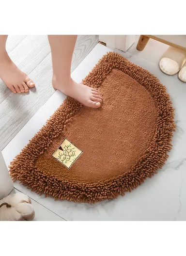 80x50cm Semi-Circular Bathroom Rug, Non-Slip Absorbent Bath Mat, Ultra Soft Microfiber Shower Mat, Fluffy Bath Mat, Machine Washable Bathroom Mat, Soft Cozy Mat - Brown
