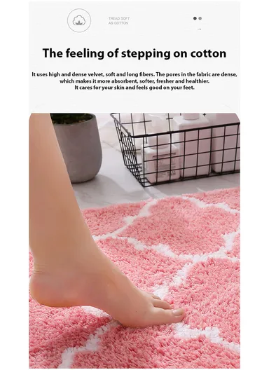 50x80cm Cute Bathroom Mat Machine Washable Super Water Absorbent &amp; Ultra Fluffy Microfiber Bath Rug - Pink