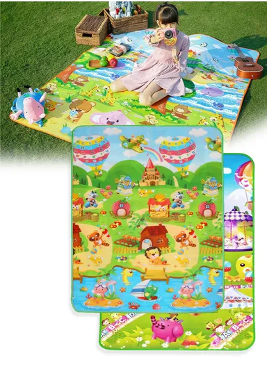 Mats Waterproof Play Mat Crawl Animals Non-Slip Reversible Portable Mat Use for Outdoor/Picnic/Beach/Travel  (L180 x W150 x T0.5)cm - Style1