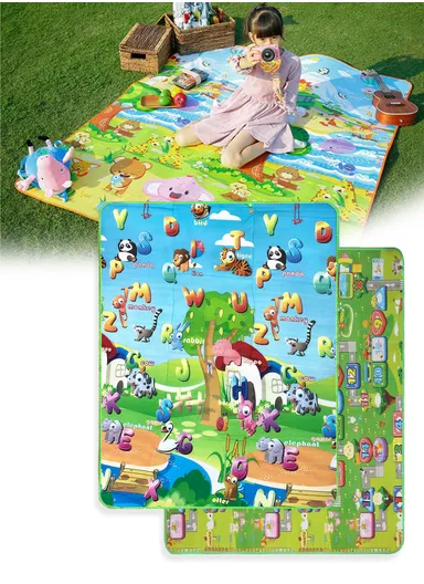 Mats Waterproof Play Mat Crawl Animals Non-Slip Reversible Portable Mat Use for Outdoor/Picnic/Beach/Travel (L180 x W150 x T0.5)cm - Style3