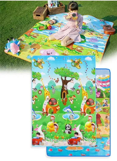 Mats Waterproof Play Mat Crawl Thick Double Sided Non-Slip Reversible Portable Mat Use for Outdoor/Picnic/Beach/Travel (L175 x W146 x T0.5)cm - Style2