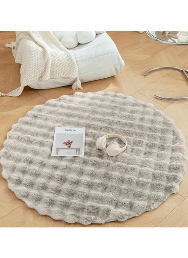90cm Anti-Slip Modern Round Waffle Washable Faux Fur Rug - Khaki