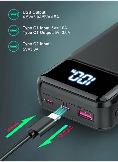 20000mAh 22.5W + 65W Portable Fast Charging Power Bank PD 65W &amp; USB 22.5W Maximum Power Support Laptop Charging with Digital Display PB20W65