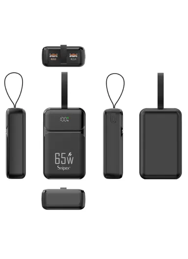 30000mAh 22.5W + 65W Portable Fast Charging Power Bank PD 65W &amp; USB 22.5W Maximum Power Support Laptop Charging with Digital Display &amp; Leather Hanging Rope PB30W65