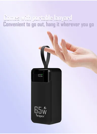 50000mAh 22.5W + 65W Portable Fast Charging Power Bank PD 65W &amp; USB 22.5W Maximum Power Support Laptop Charging with Digital Display &amp; Leather Hanging Rope PB50W65
