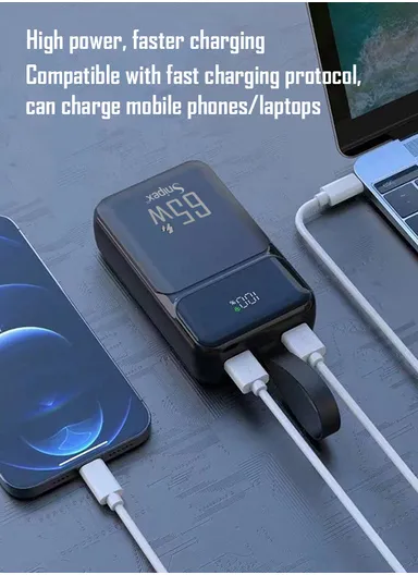 50000mAh 22.5W + 65W Portable Fast Charging Power Bank PD 65W &amp; USB 22.5W Maximum Power Support Laptop Charging with Digital Display &amp; Leather Hanging Rope PB50W65