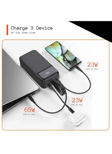 50000mAh 22.5W + 65W Portable Fast Charging Power Bank PD 65W &amp; USB 22.5W Maximum Power Support Laptop Charging with Digital Display &amp; Leather Hanging Rope PB50W65