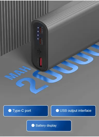 20000mAh 35W Slim Portable Super Fast Charging Power Bank Support Laptop Charging With USB, 2 Type-C Ports &amp; Indicator Lights PB2W35