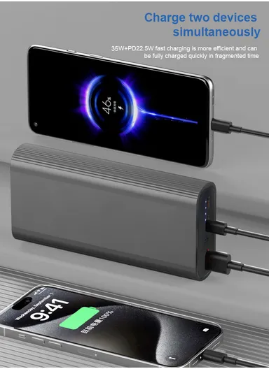 20000mAh 35W Slim Portable Super Fast Charging Power Bank Support Laptop Charging With USB, 2 Type-C Ports &amp; Indicator Lights PB2W35