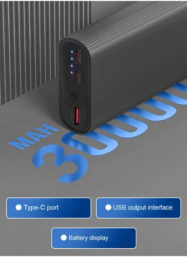 30000mAh 65W Slim Portable Super Fast Charging Power Bank Support Laptop Charging With USB, 2 Type-C Ports &amp; Indicator Lights PB3W65