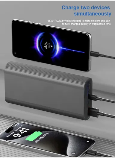 30000mAh 65W Slim Portable Super Fast Charging Power Bank Support Laptop Charging With USB, 2 Type-C Ports &amp; Indicator Lights PB3W65