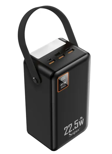 60000mAh 22.5W Portable Fast Charging Power Bank Micro, Type-C &amp; 3 USB Ports Support Laptop Charging with Camping Light, &amp; Leather Hanging Rope PB63C